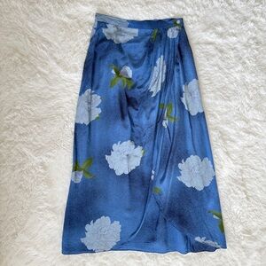 RARE Vintage Calvin Klein Fine Silk Azure Blue Wrap Skirt